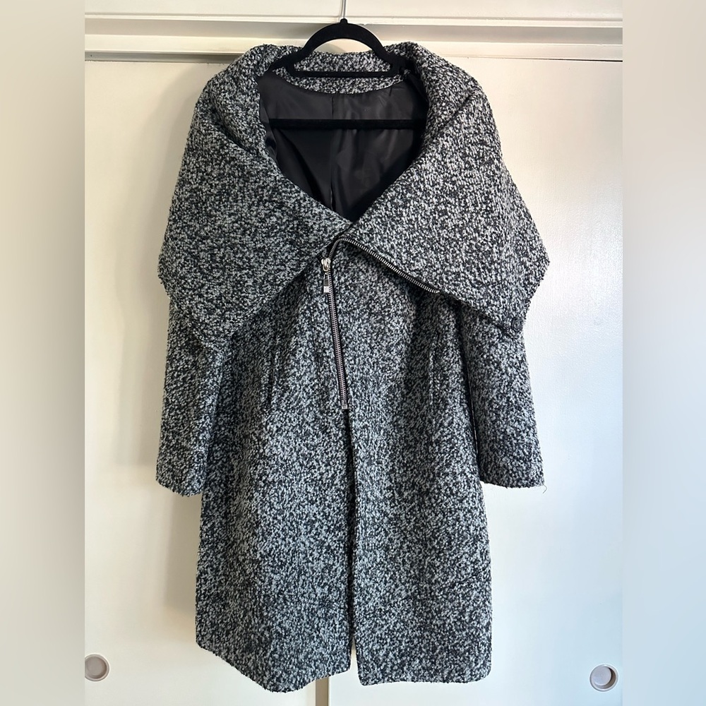 Asymmetric Zip Black and Gray Wool Coat